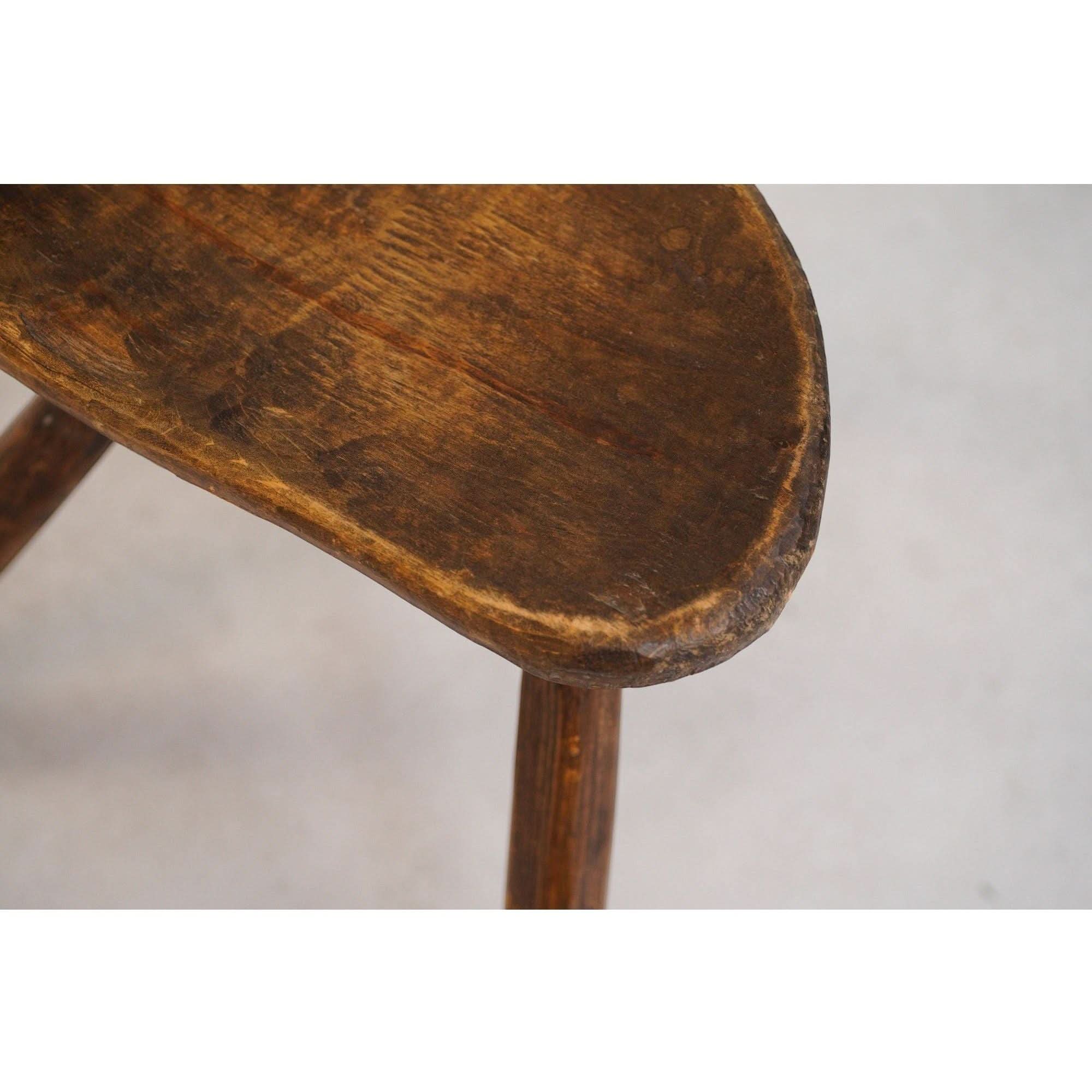 French Brutalist Tripod Folk Stool | 1950s Hand - Carved Mid - Century Primitive | Wabi - Sabi Design Icon | Bazaa | Designer, Vintage and Antique Furniture