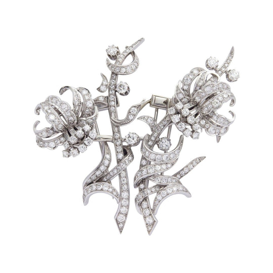 French, Convertible 'Double Clip', Diamond Floral Spray Brooch and Ear Clips
