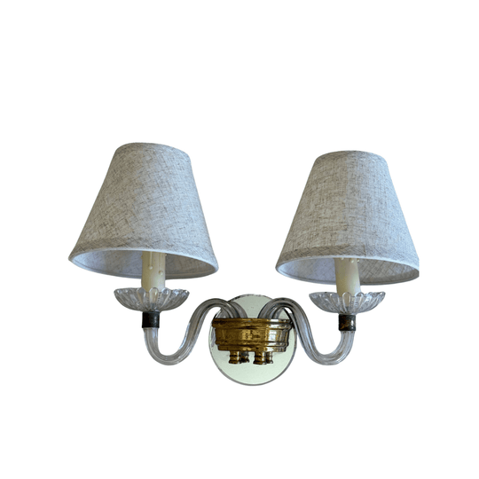 French Double Branch Mirror Sconce with Murano and Brass Arm