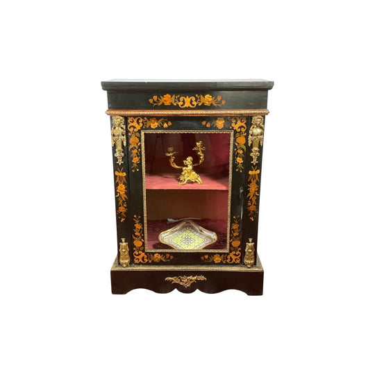 French ebonised pier cabinet with floral inlay and ormolu mounts, circa 1885