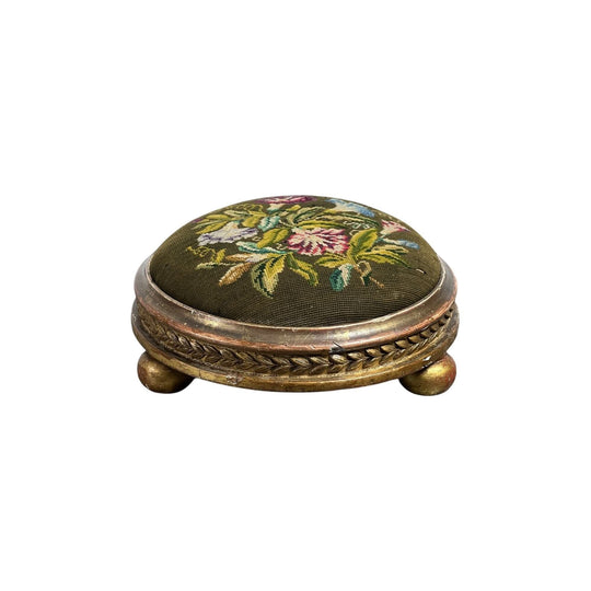 French embroidered giltwood footstool, c.1870