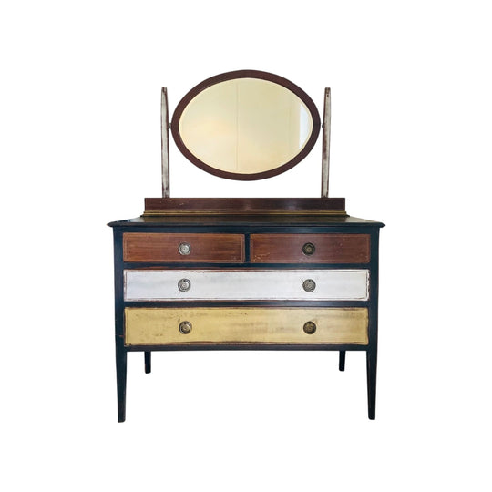 French Empire 19th Century chest of drawers with mirror, ebonised and painted