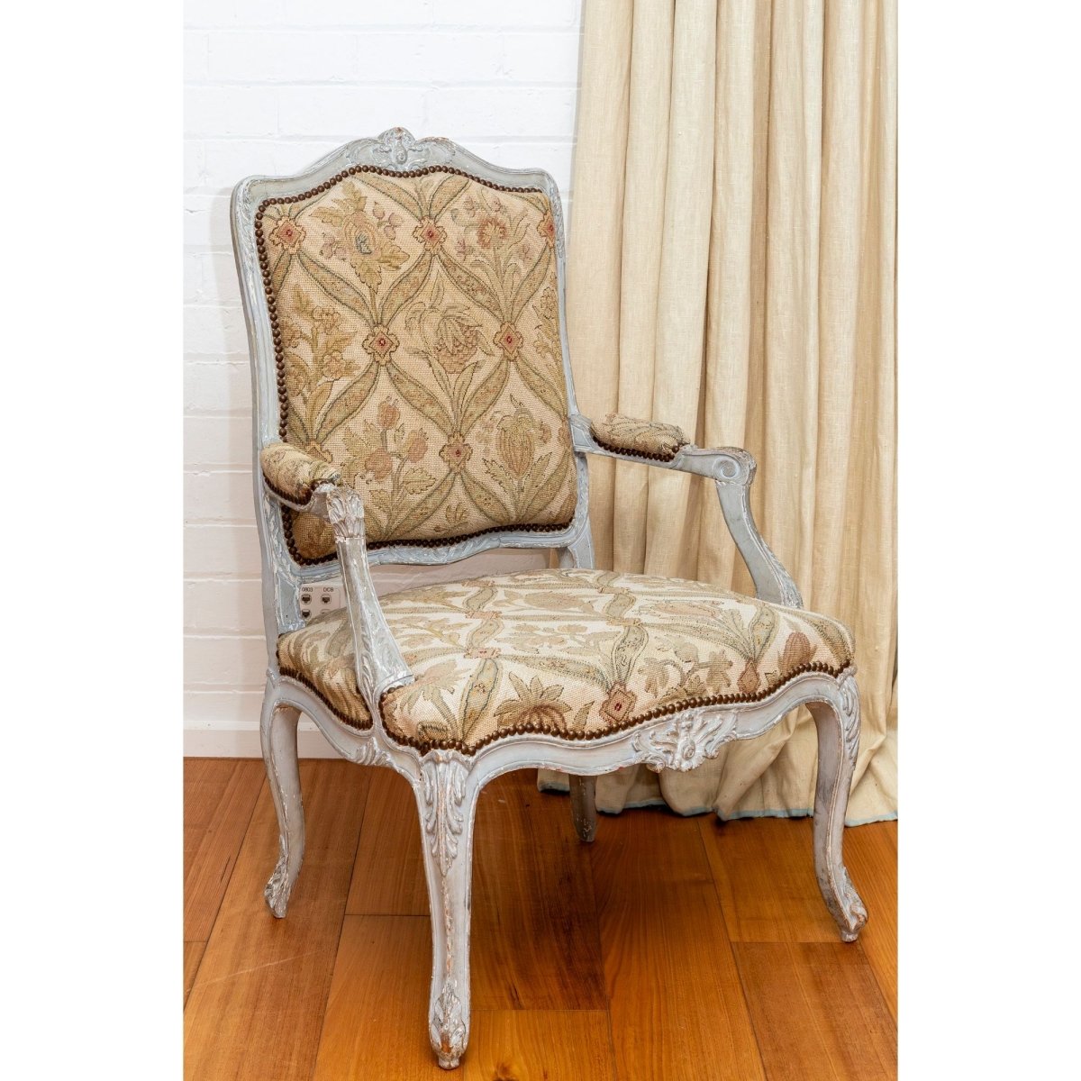 French fauteuil with original floral needlework upholstery | Bazaa | Designer, Vintage and Antique Furniture
