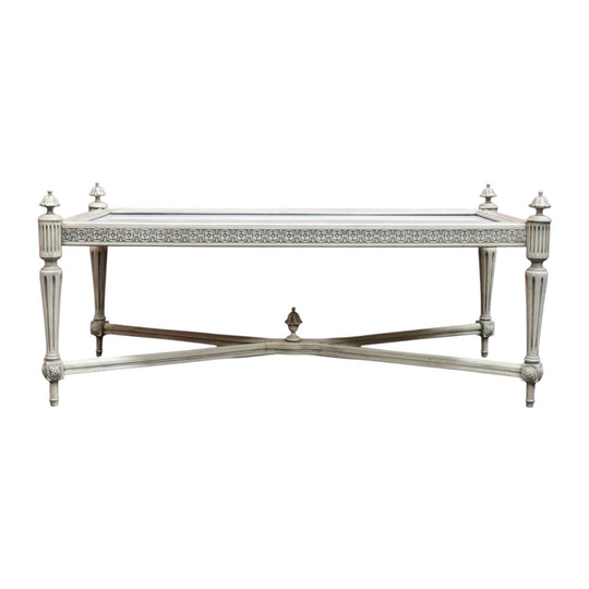 French Hand-painted Coffee Table, or Lamp Table with White Marble Insert Top