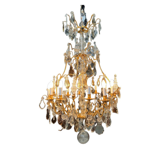 French Large 19th Century Bronze And Crystal Chandelier