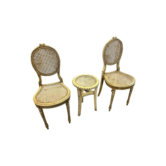 French Louis XVI style painted carved wood salon suite