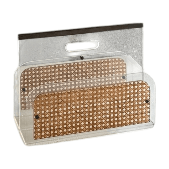 French Lucite, Cane & Brass magazine Holder Attributed to Christian Dior 1980s