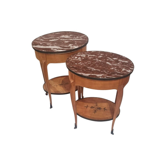 French marble top cherrywood  bed side tables