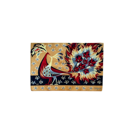 French Mid Century ‘Peacock’ Tapestry by Claude Bleynie (1923 - 2016) for Jean Laurent, circa 1960’s, titled: “Bouquet d'oiseaux Rouge”