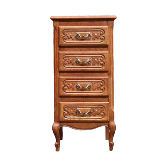 French Oak Four Drawer Chest Cabriole Legs Brass Handles Vintage. B12997