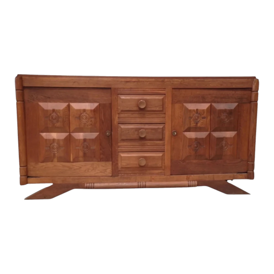 French oak two door buffet C 1945 attributed to Charles Dudouyt