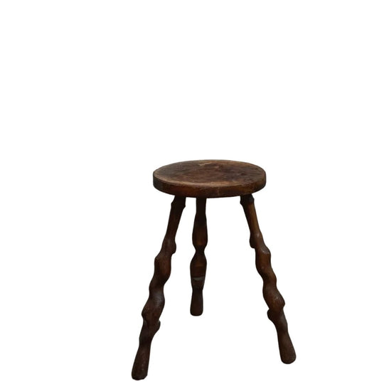 French Provincial Milking Tripod Stool – Hand-Turned Bobbin Legs