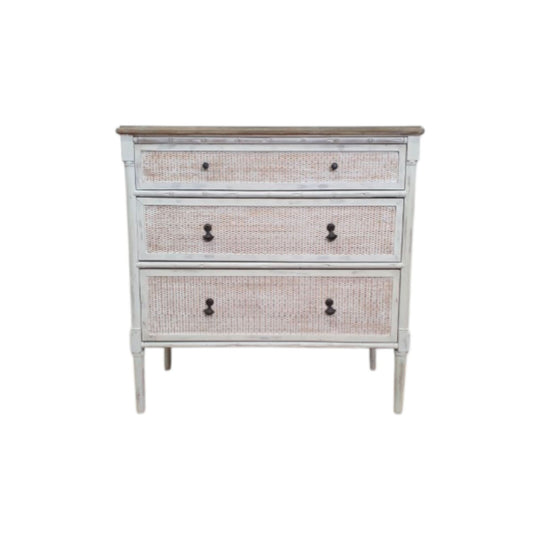 French Provincial Style Faux Cane &amp; Timber Chest of 3 Drawers