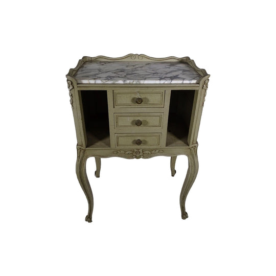 French provincial style painted side table with marble top
