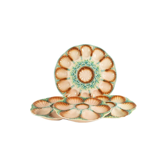 French Sarreguemines majolica pink oyster plate service