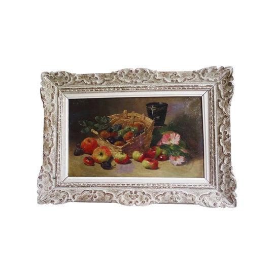 French still life oil on canvas in a carved French frame