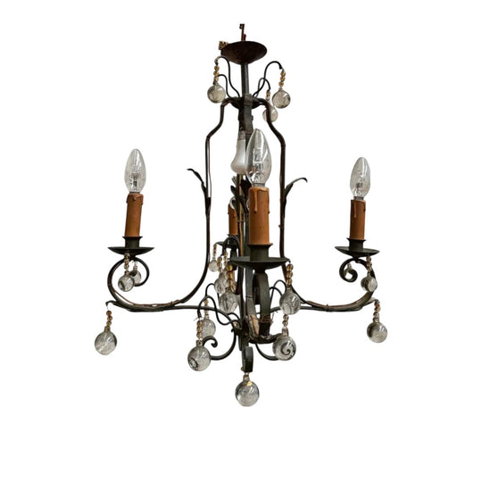 French Vintage Wrought Iron Chandlelier