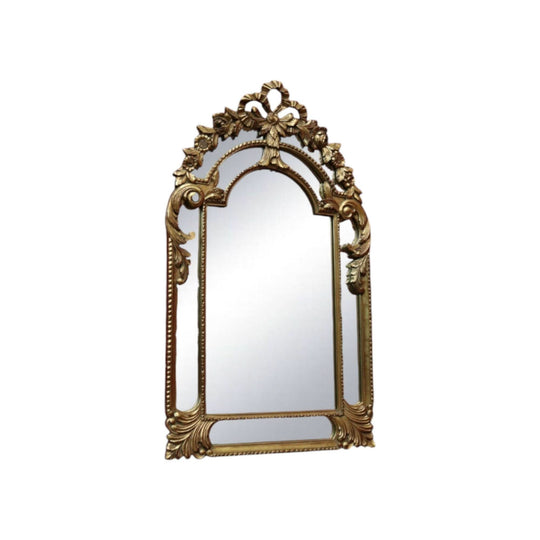 French Wall Hanging Mirror with a Heavily Ornate Gilt Frame.