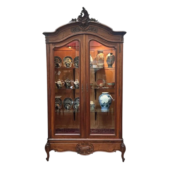 French walnut 2 door display armoire in Louis XV style c.1900