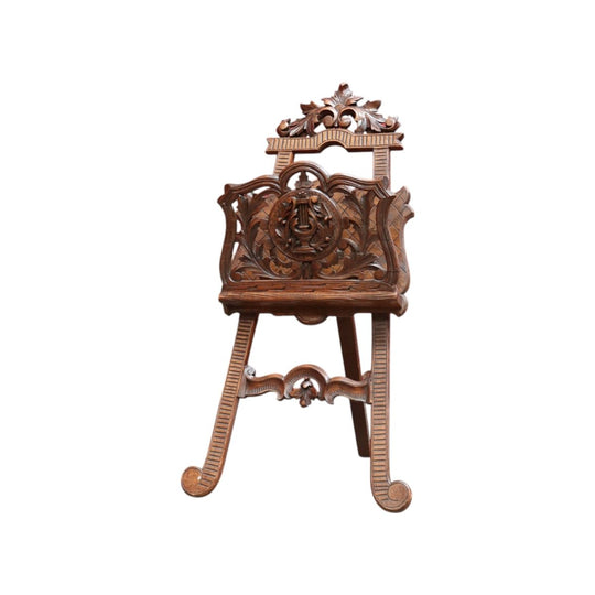 French Walnut Easel-Form Canterbury with Lyre Motif and Carved Details