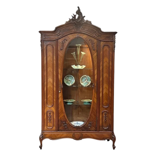 French walnut single door display armoire in Louis XV style c.1890