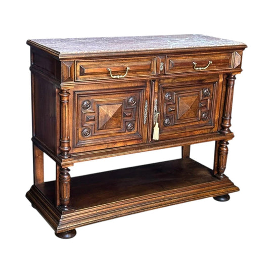 French walnut two door servery with rouge marble top c.1890