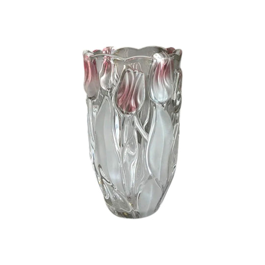 FROSTED TULIP GLASS VASE, EUROPE 1980's