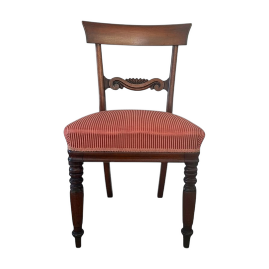 Antique Victorian Mahogany Dining Chair Striped Upholstery