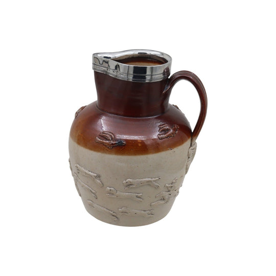Fulham stoneware hunting jug with sterling silver rim