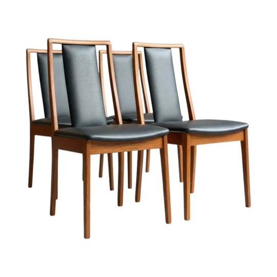 Noblett 'Boston' T-Back Dining Chairs, Set of 4, 1960s–1970s – Fully Restored Teak with Black Vinyl