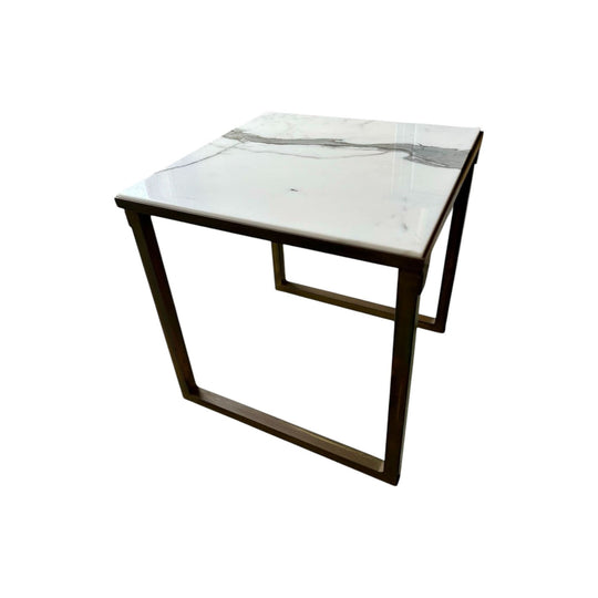 Vintage brass marble top side table square metal industrial 2000's