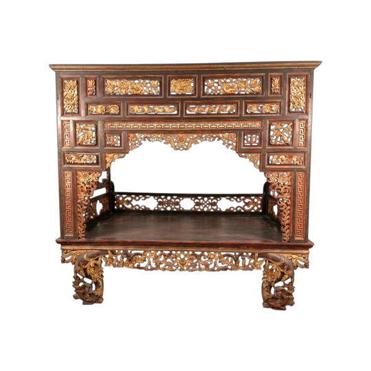 Authentic Antique Madurese Wedding Bed (Ranjang Madura) – Carved Teak with Gold Leaf & Lacquer