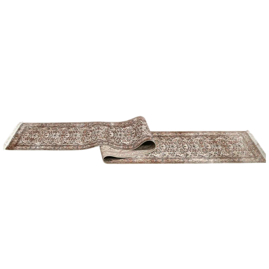 Hali Handmade Silk Persian Kashmir Hall Runner Rug in Cream and Pastel Tones. B13133