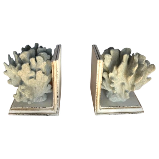 Bookends Coral Style Decorative Pair Coastal Hamptons Shelf Decor White