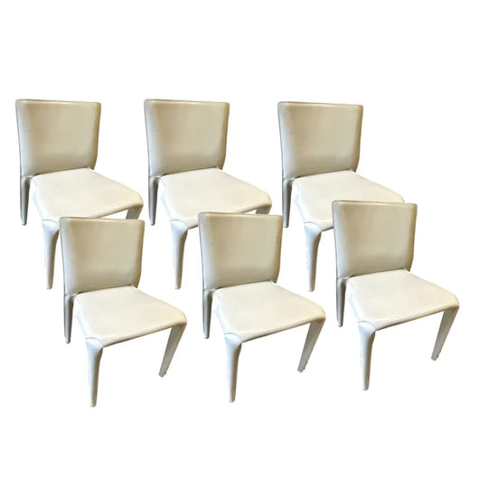 Set of 6 Mario Bellini for Cassina ‘Bull’ 422 Stackable Dining Chairs – Matt Ivory Saddle Leather