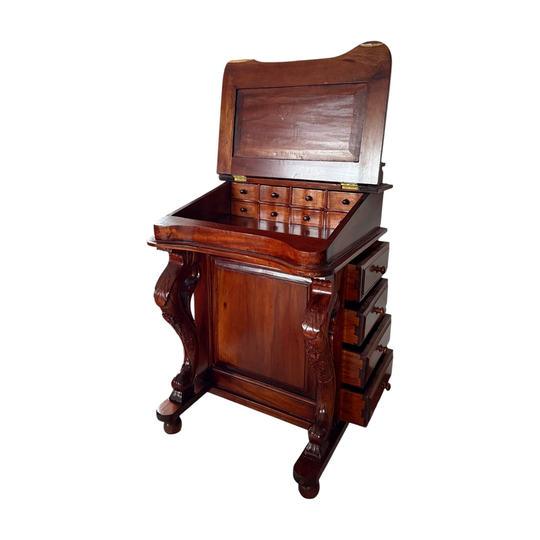 Late Victorian Mahogany Davenport Writing Desk with carved legs.