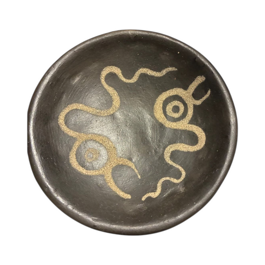 Hand-Formed Dark Stoneware Shallow Vessel with Slip-Trailed Sgraffito Serpent, Wall-Mountable