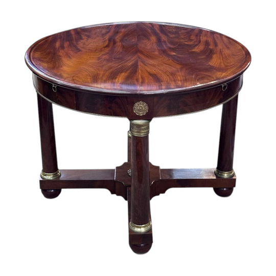 Superb French mahogany Empire style round games table with gilt bronze mounts c.1840