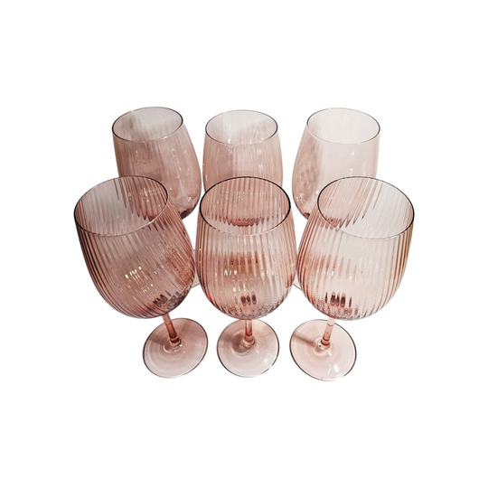 6pc Tempa Thalia 420ml Stemmed Crystal Wine Glass Goblet Set Pink Quartz