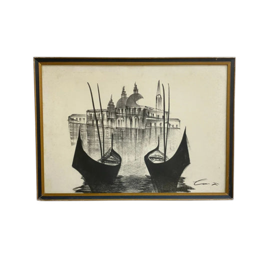 1950s Venetian Print of Two Boats *