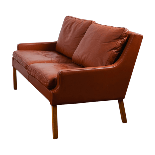 Mid-Century Danish Two-Seater Leather Sofa by Georg Thams for Thams Kvalitet, Refurbished Orange Leather