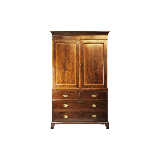 George III Mahogany Linen Press with Inlaid Stringing, England, Late 18th Century