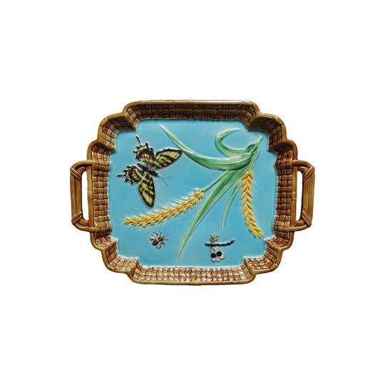 George Jones majolica Wheat and Butterfly tray