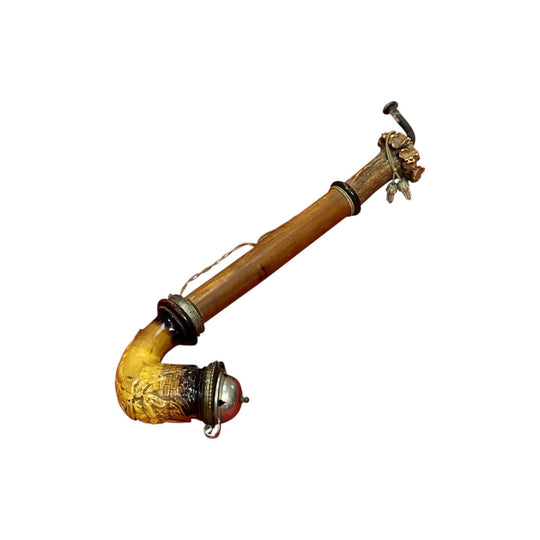 German smoking pipe with turned wood and horn stem c.1870