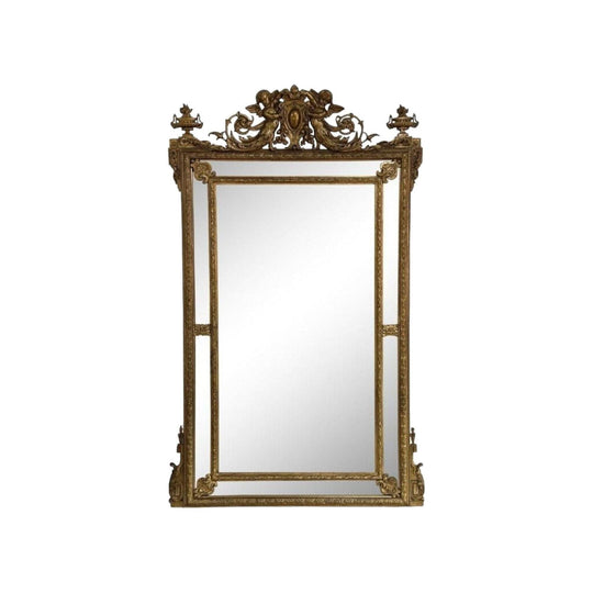 Gilt and floral cushion over mantle mirror c.1880