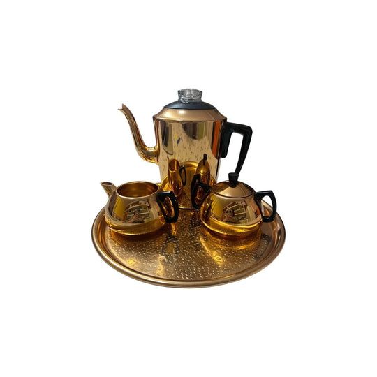 Glama-ware Gold Coloured Coffee Set and Tray