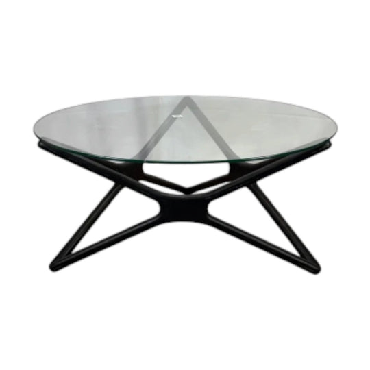 Glass Top Round Coffee Table Black Legs