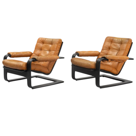 Coja Leather Arm Chair 1970's Pair