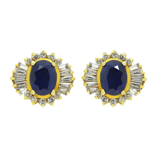 Gold, Ceylon Type Sapphire and Diamond Earrings