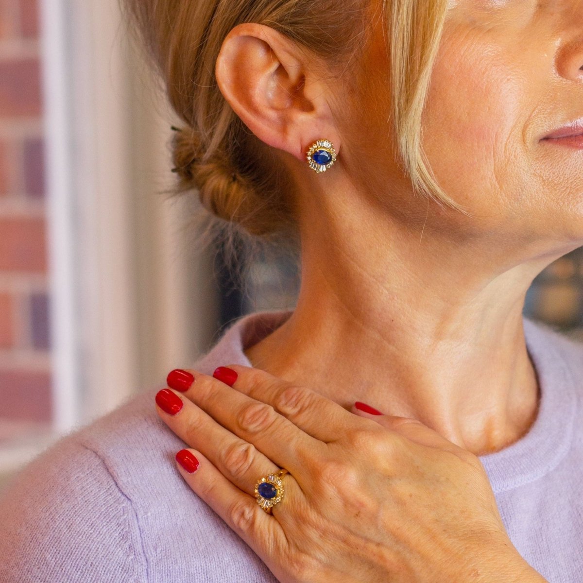 Gold, Ceylon Type Sapphire and Diamond Earrings | Bazaa | Designer, Vintage and Antique Furniture